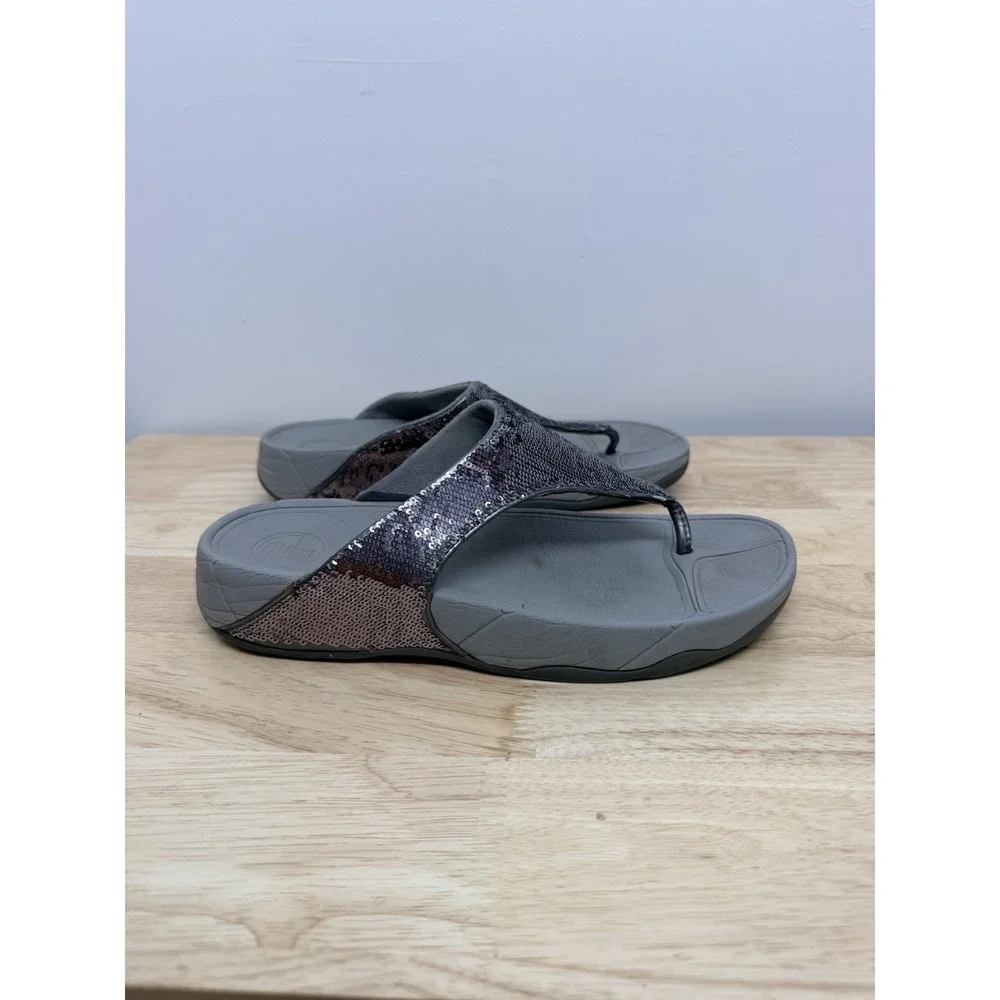 FitFlop Sequin Flip Flops Womens US 10 EU 42 Electra Gray Comfort Sandals #22